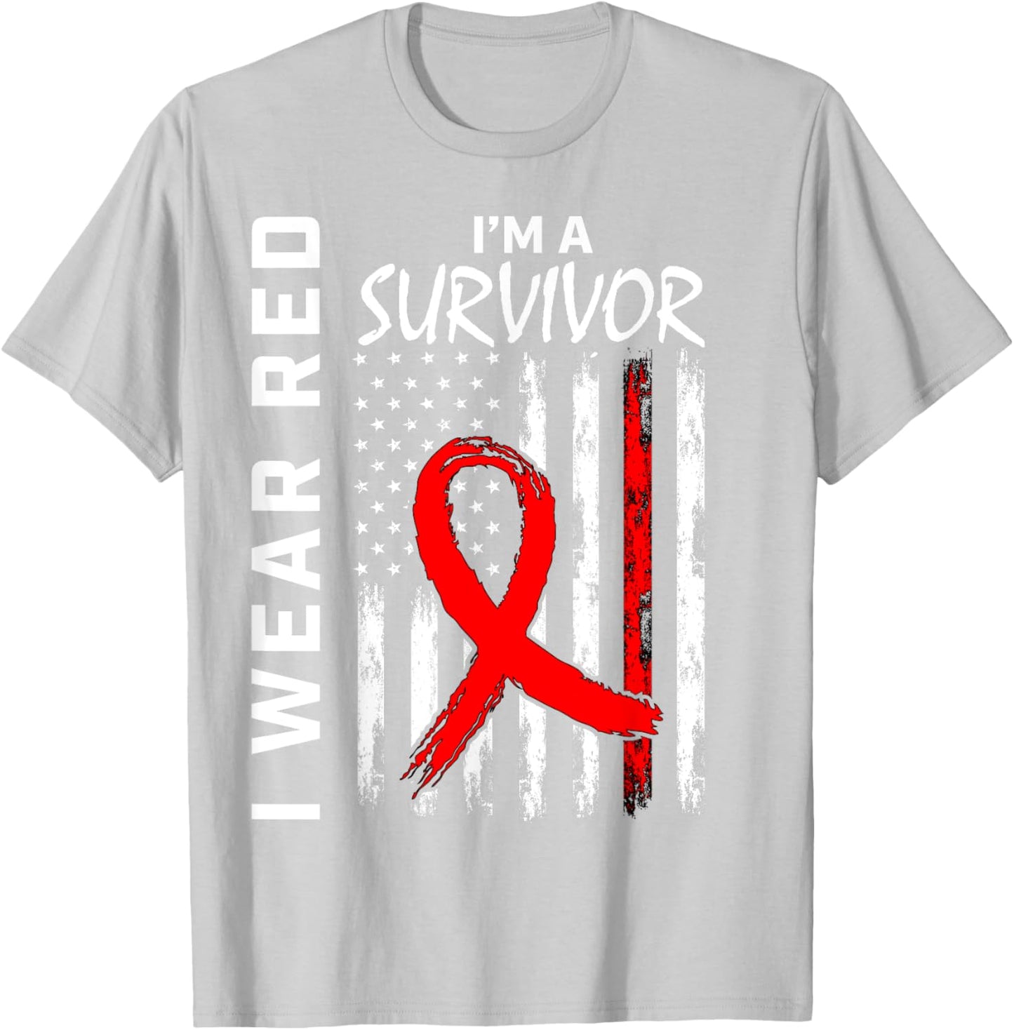 I Wear Red Heart Disease Survivor Gifts Awareness USA Flag Women Kids Men T-Shirt - T-Shirt | Ash