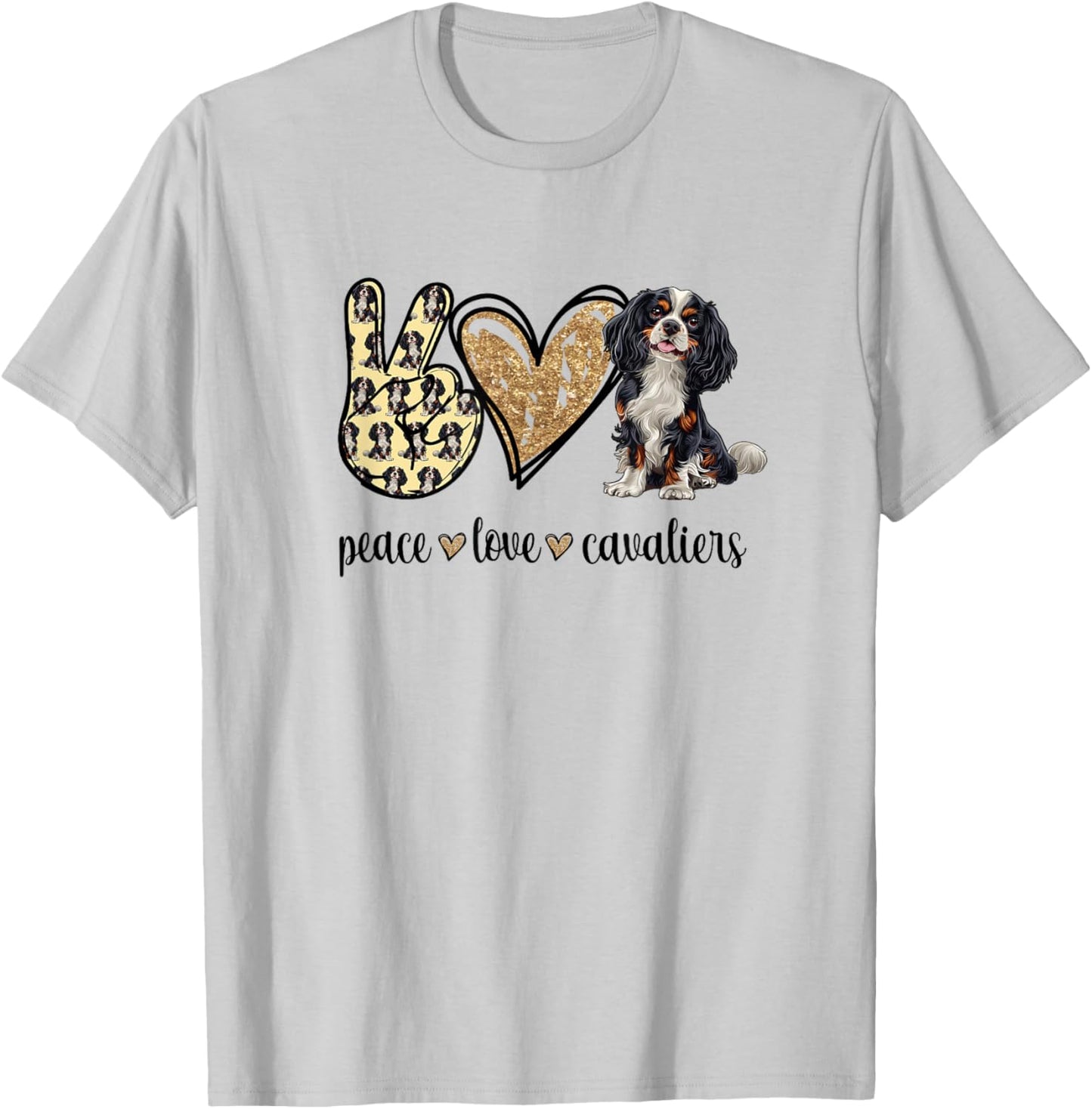 Cute Funny Tri Peace Love Tricolor Cavalier Lover T-Shirt - T-Shirt | Ash