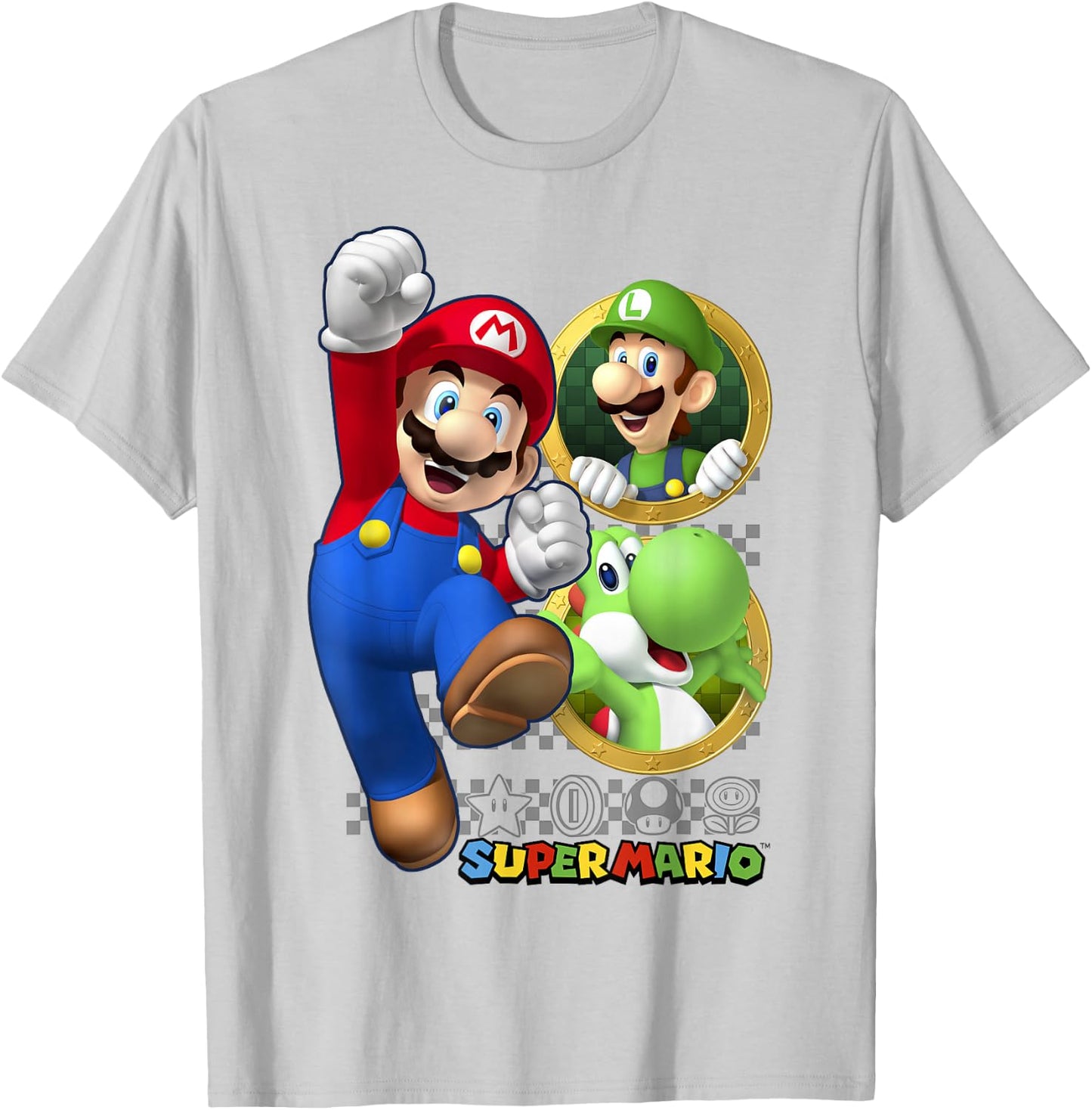 Super Mario Luigi Yoshi & Mario Portraits T-Shirt - T-Shirt | Ash