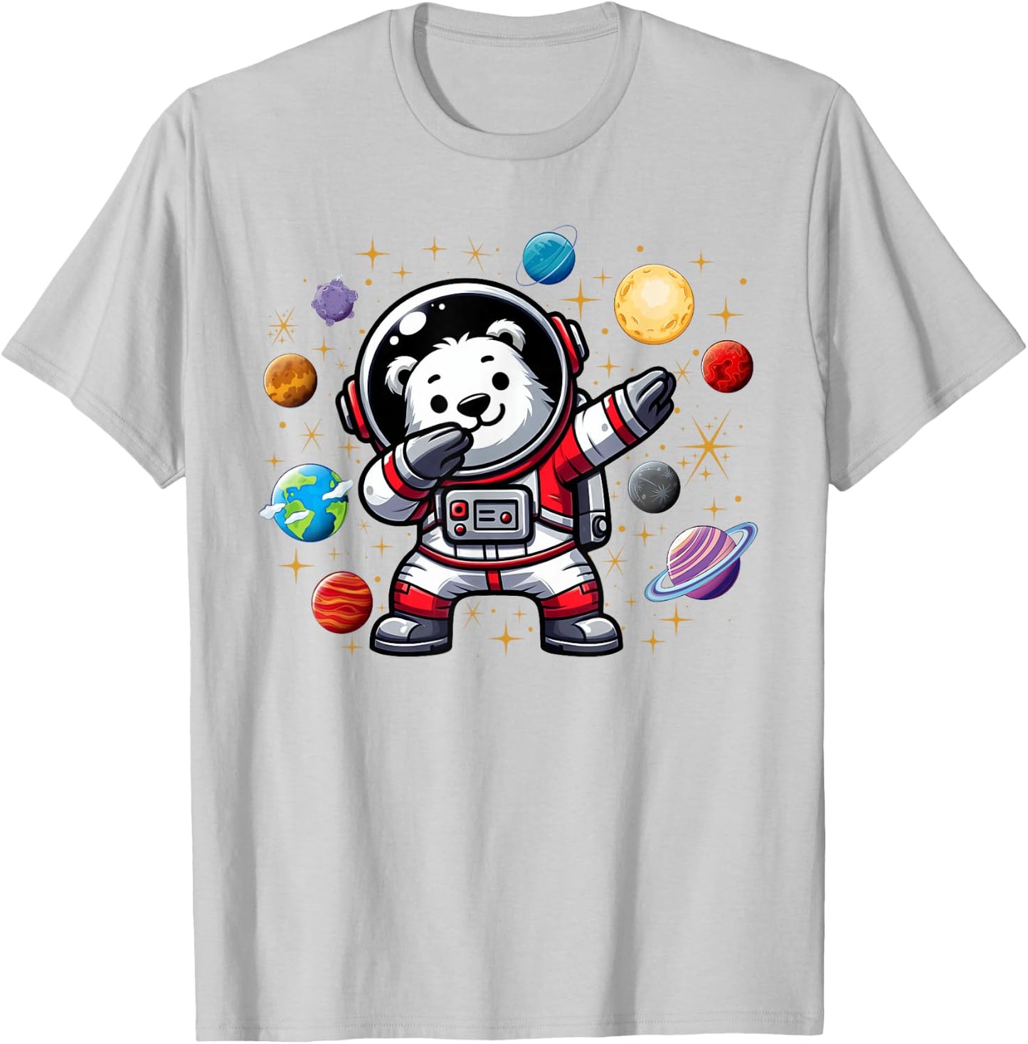 Polar Bear Astronaut Dabbin In Space Cosmic Galaxy Adventure T-Shirt - T-Shirt | Ash