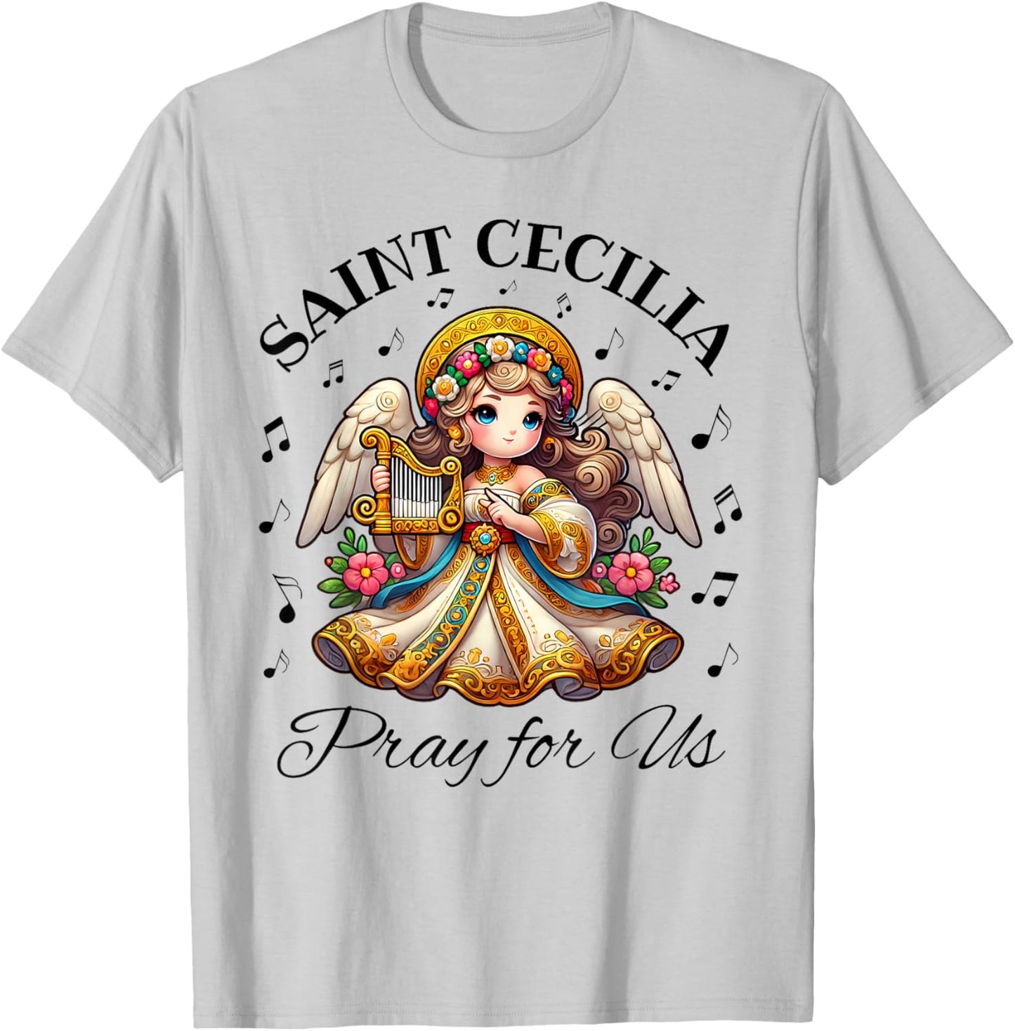 Saint Cecilia Catholic Patroness of Music and Musicians Kids T-Shirt - T-Shirt | Ash