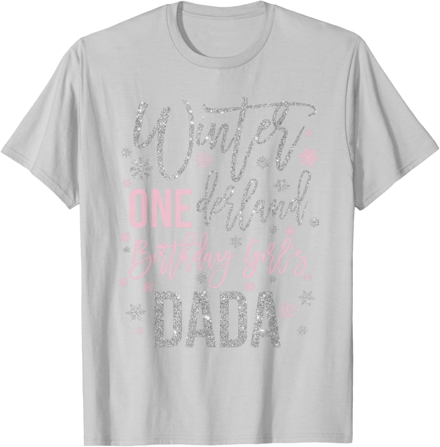Dada Pink Winter Onederland 1st Birthday Snowflake Matching T-Shirt - T-Shirt | Ash
