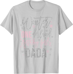 Dada Pink Winter Onederland 1st Birthday Snowflake Matching T-Shirt - T-Shirt | Ash