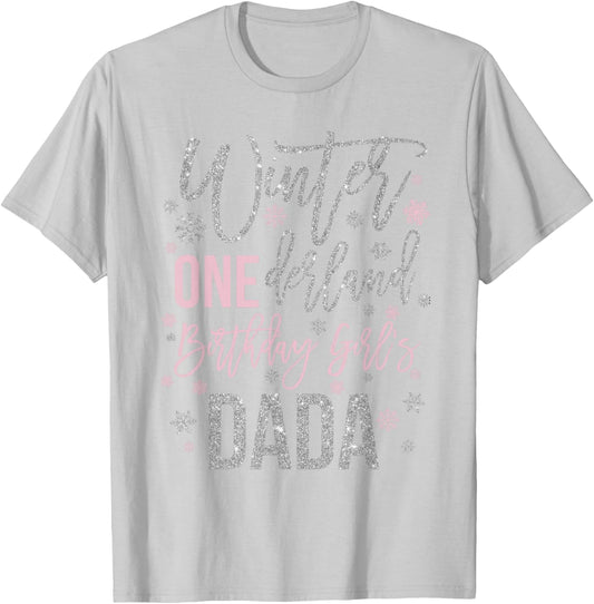 Dada Pink Winter Onederland 1st Birthday Snowflake Matching T-Shirt - T-Shirt | Ash