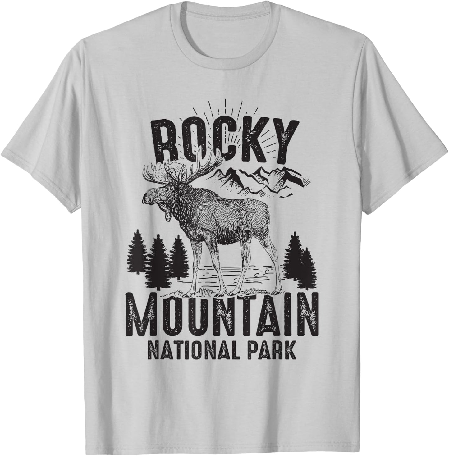 Rocky Mountains National Park Funny Moose Lover Gift T-Shirt - T-Shirt | Ash