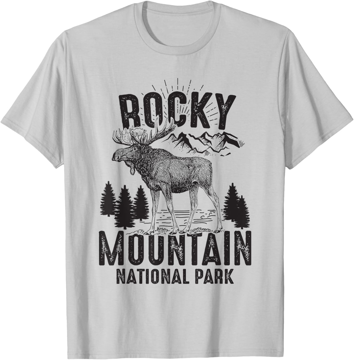 Rocky Mountains National Park Funny Moose Lover Gift T-Shirt - T-Shirt | Ash