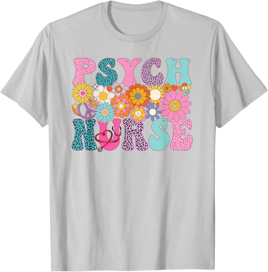 Psych Nurse Week Groovy Leopard Appreciation Day T-Shirt - T-Shirt | Ash