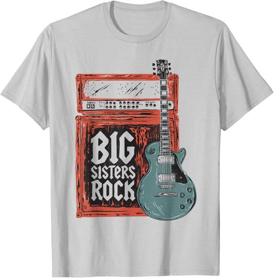 Big Sisters Rock Guitar Funny Guitarist Sister Sibling Music T-Shirt - T-Shirt | Ash