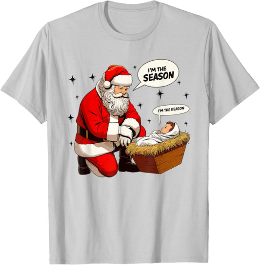 Christmas Jesus Is The Reason For The Season Christian Santa T-Shirt - T-Shirt | Ash
