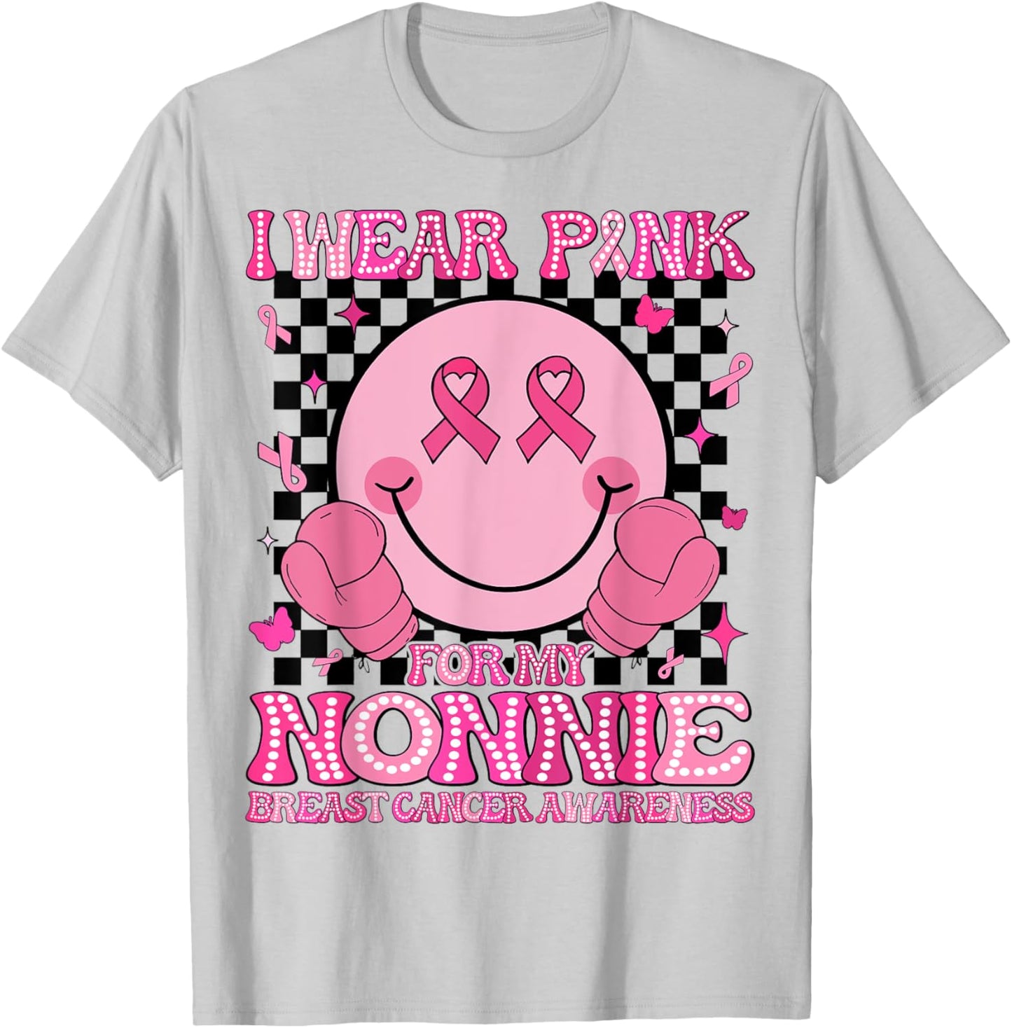 I Wear Pink For My Nonnie Breast Cancer Awareness Groovy T-Shirt - T-Shirt | Ash