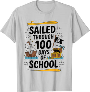 Sailed Through 100 Days of School Pirate Ship 100th Day Kids T-Shirt - T-Shirt | Ash