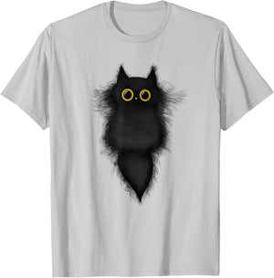 Cute Funny Black Cat Yellow Eyes Cat Lover Cat Mom Cat Dad T-Shirt - T-Shirt | Ash
