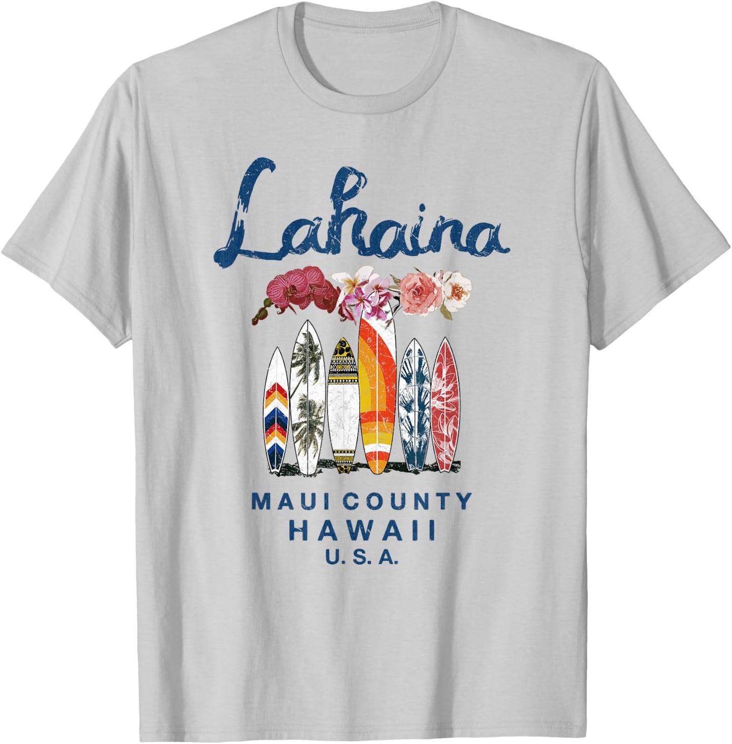 Hawaii Lahaina Maui Vintage Surfing Hawaiian T-Shirt - T-Shirt | Ash