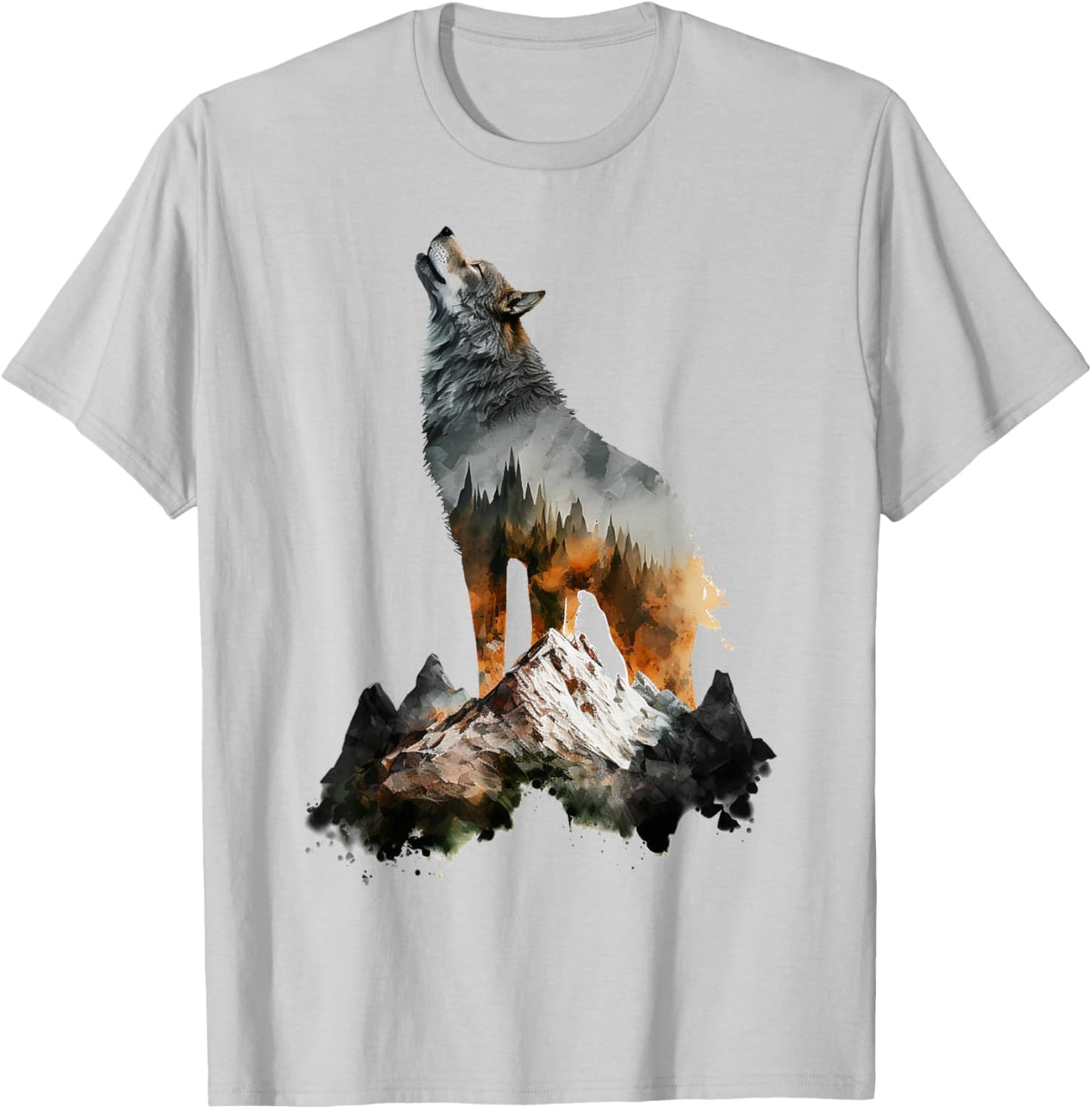 Wolf heult Berge Natur Tierkunst Tierliebhaber Wolf T-Shirt - T-Shirt | Ash