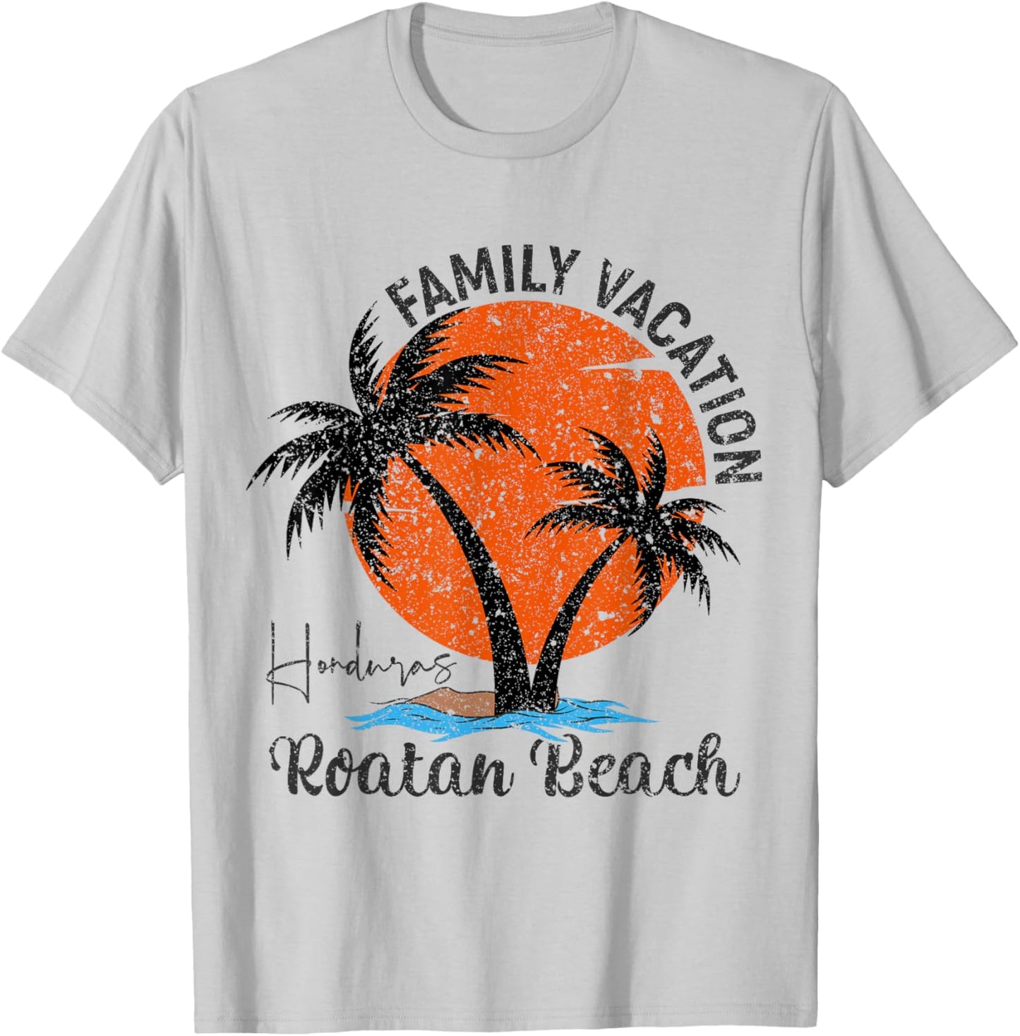 Vintage Family Vacation Palm Trees Roatan Honduras Beach T-Shirt - T-Shirt | Ash