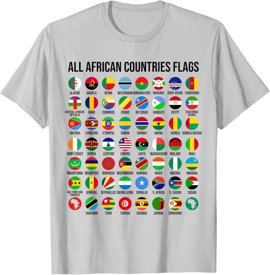 Flags of the Countries of Africa 54 Flag African Geography T-Shirt - T-Shirt | Ash