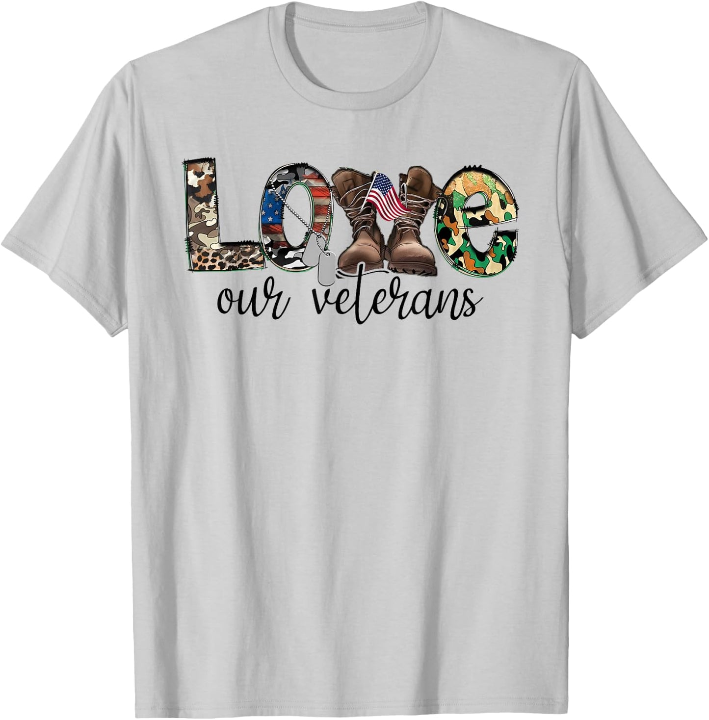 Love Our Veterans Day Proud Military US Flag T-Shirt - T-Shirt | Ash
