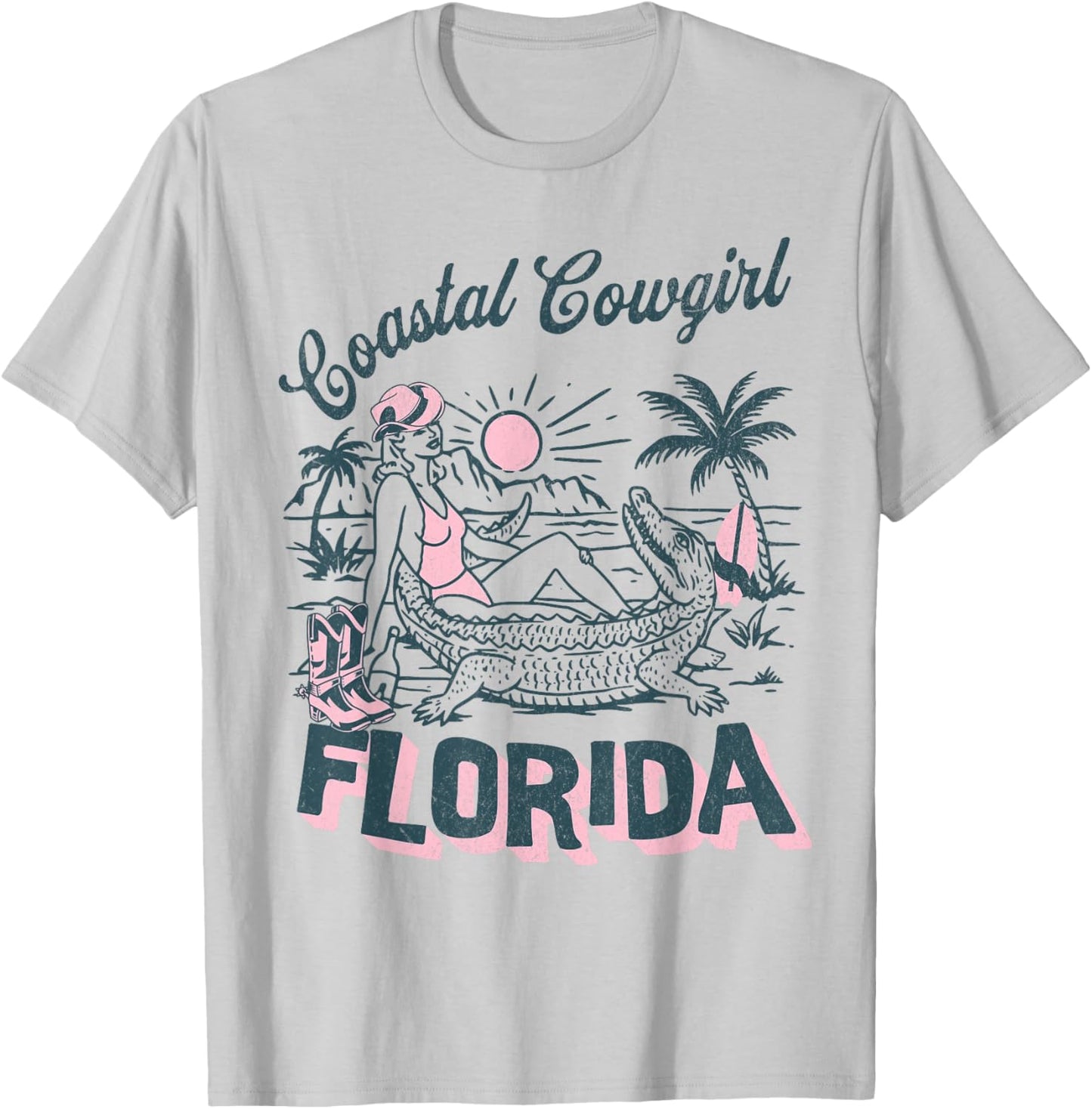 Coastal Cowgirl Beach Palm Surf Club Florida T-Shirt - T-Shirt | Ash