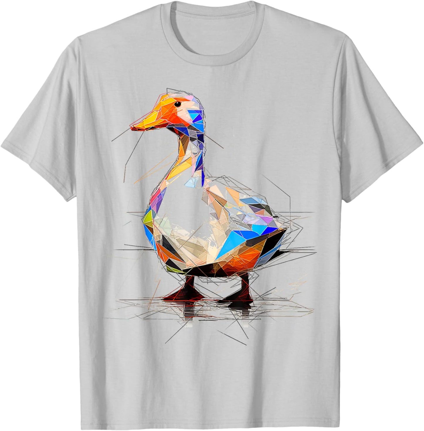 Duck Polygon Drawing Animal Abstract Art Graphic Bird T-Shirt - T-Shirt | Ash