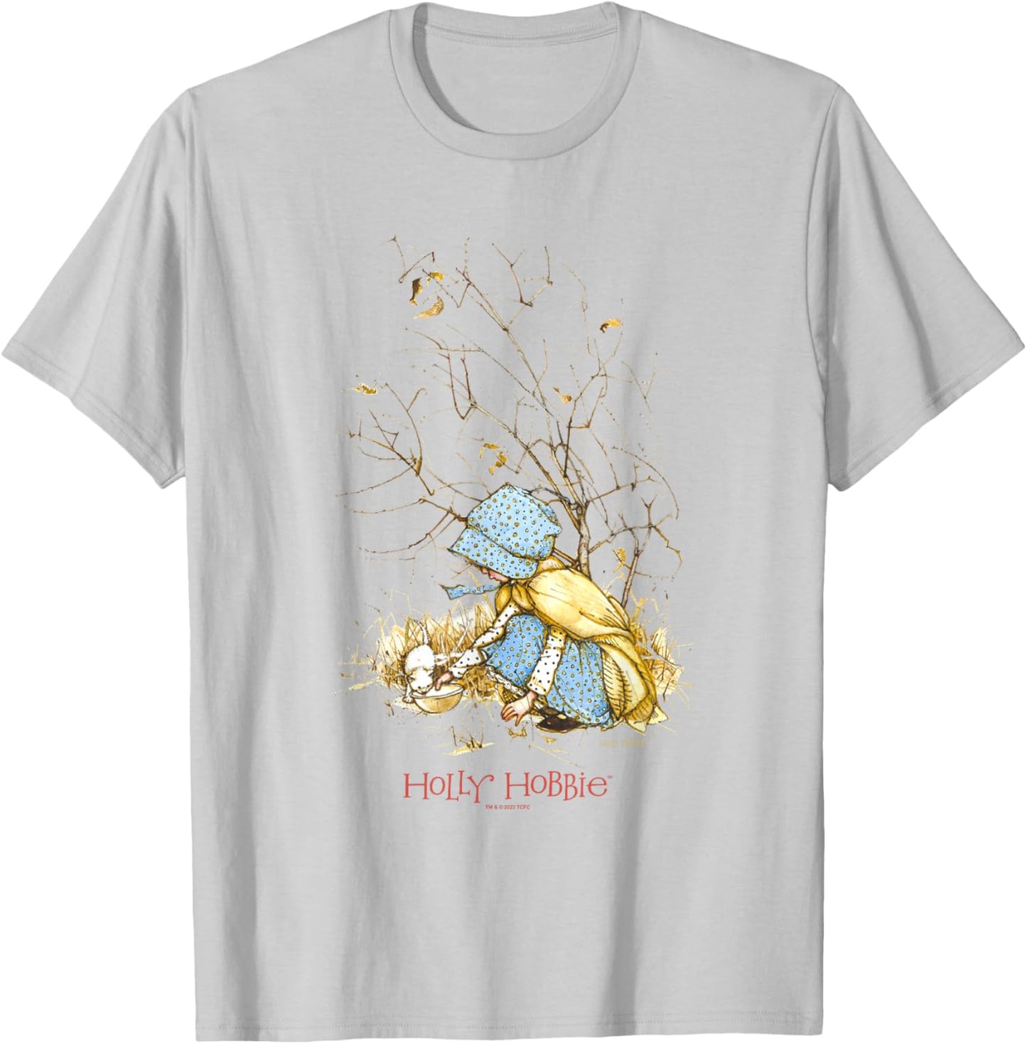 Holly Hobbie Vintage Christmas Kitten Sweet Winter Scene T-Shirt - T-Shirt | Ash