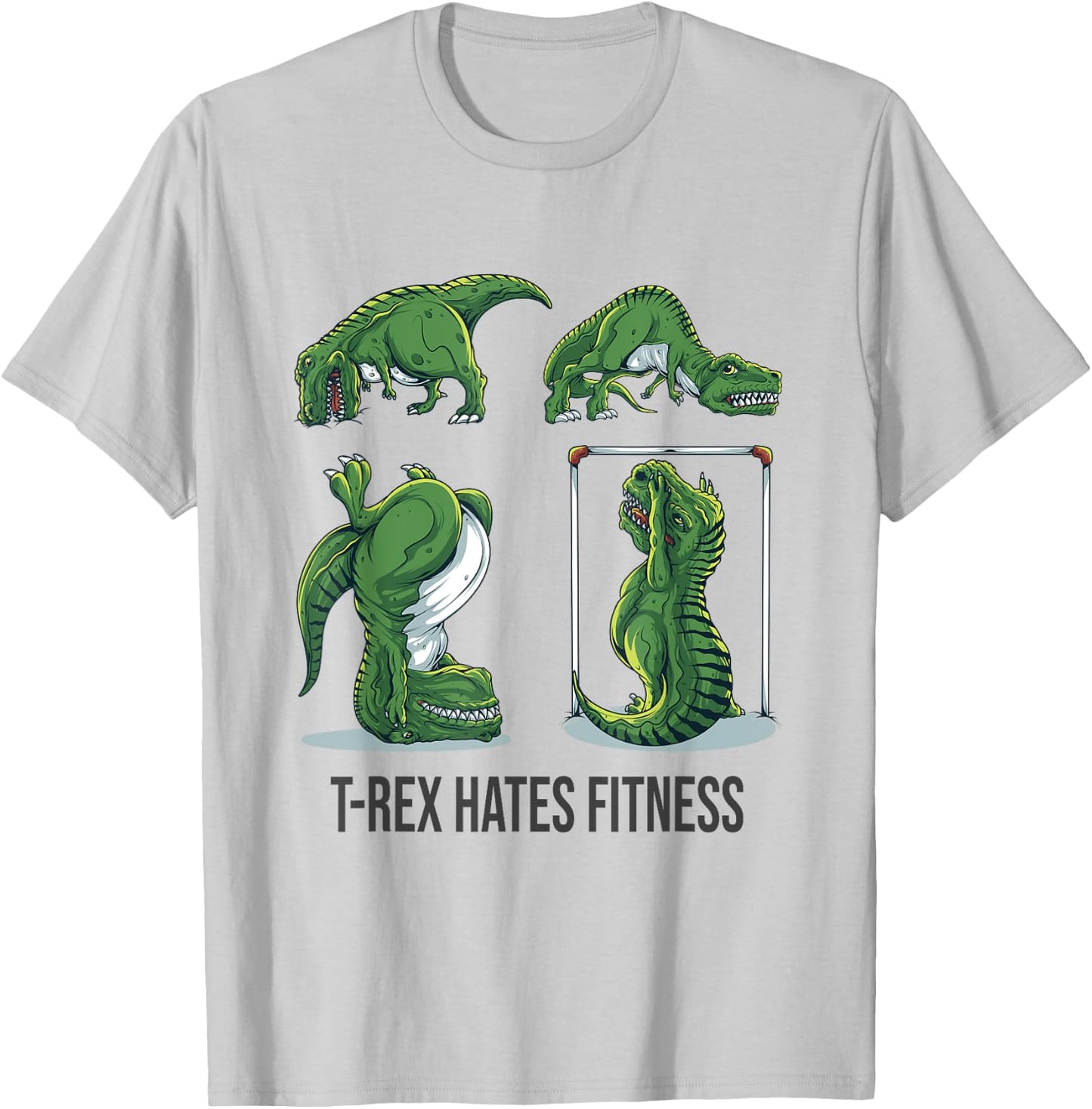 T-Rex Hates Fitness Funny Dinosaur Gym Burpees Handstand T-Shirt - T-Shirt | Ash