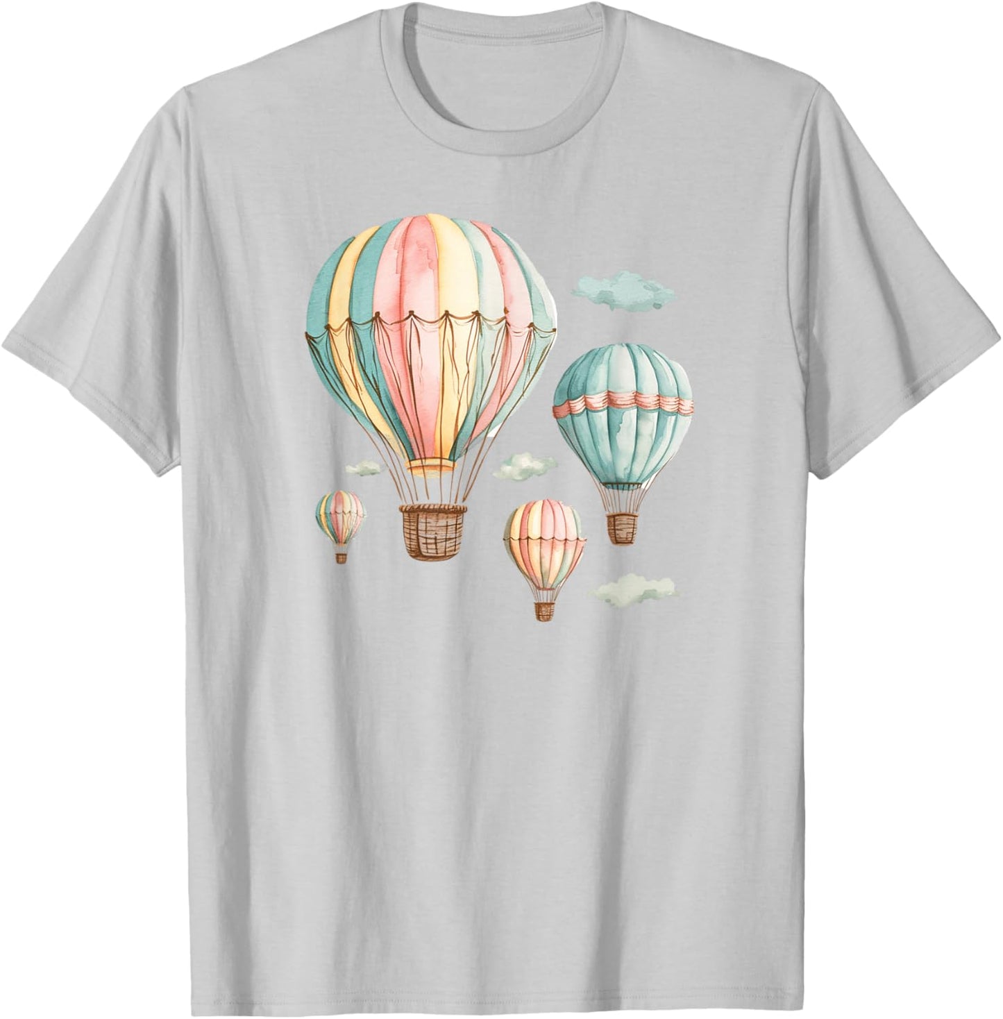 Clouds and Pastel Hot Air Balloons T-Shirt - T-Shirt | Ash