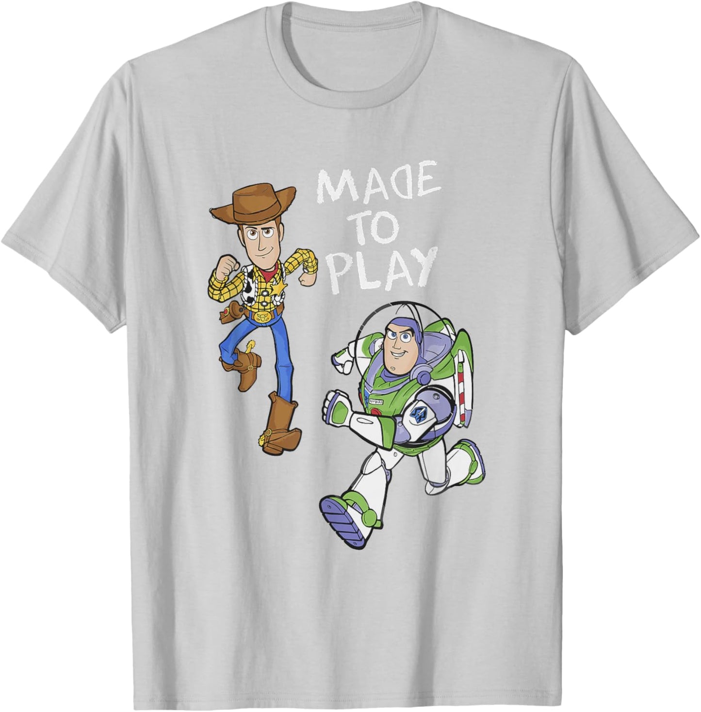 Disney Pixar Toy Story Woody Buzz Made To Play Chest Poster T-Shirt - T-Shirt | Ash