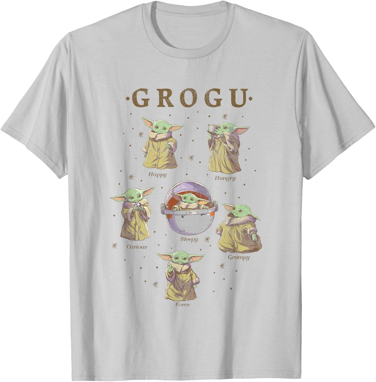 Star Wars: The Mandalorian Grogu Moods Of The Child Vintage T-Shirt - T-Shirt | Ash