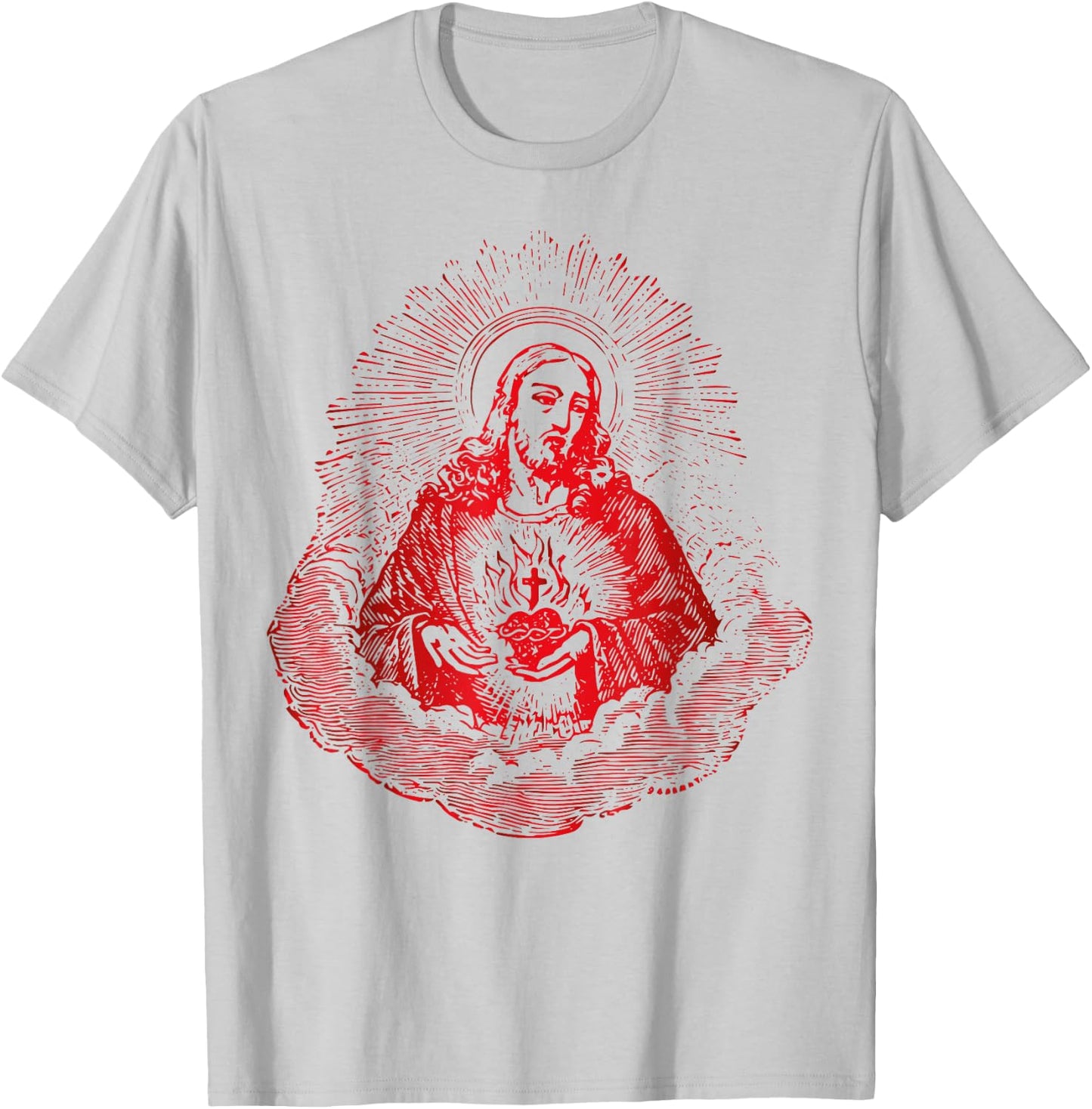 Sacred Heart of Jesus Christ Vintage Art Catholic T-Shirt - T-Shirt | Ash