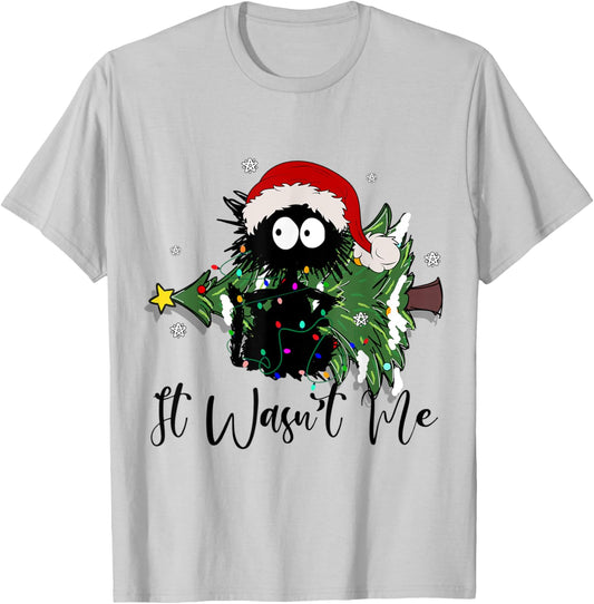 Santa's black cat gets tangled up in Christmas lights T-Shirt - T-Shirt | Ash