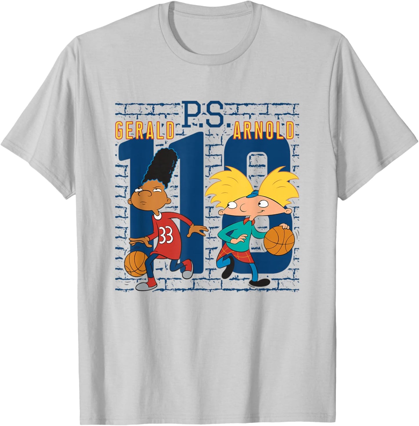 Hey Arnold! Gerald PS Arnold 118 Collegiate Big Chest Logo T-Shirt - T-Shirt | Ash