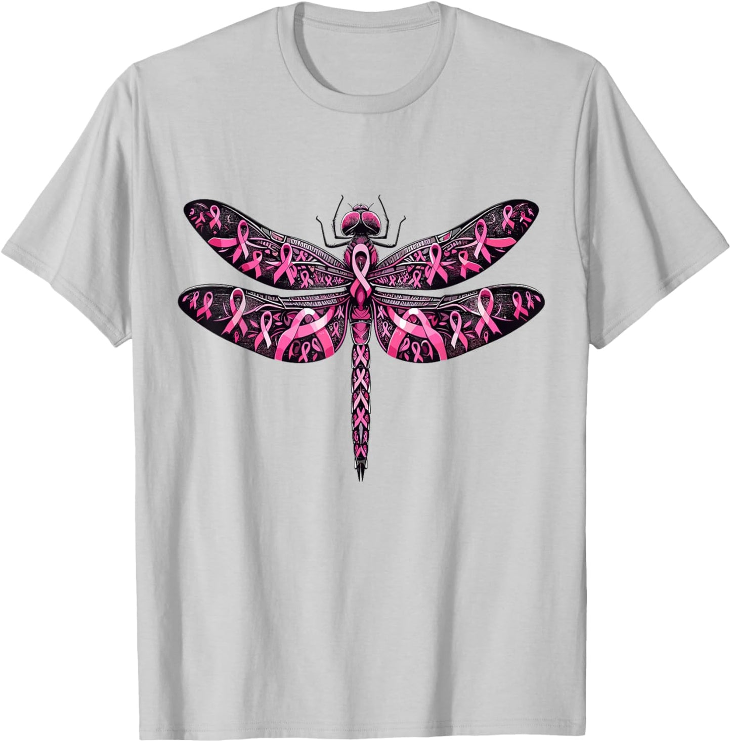 Dragonfly Pink Ribbon Breast Cancer Awareness Support T-Shirt - T-Shirt | Ash