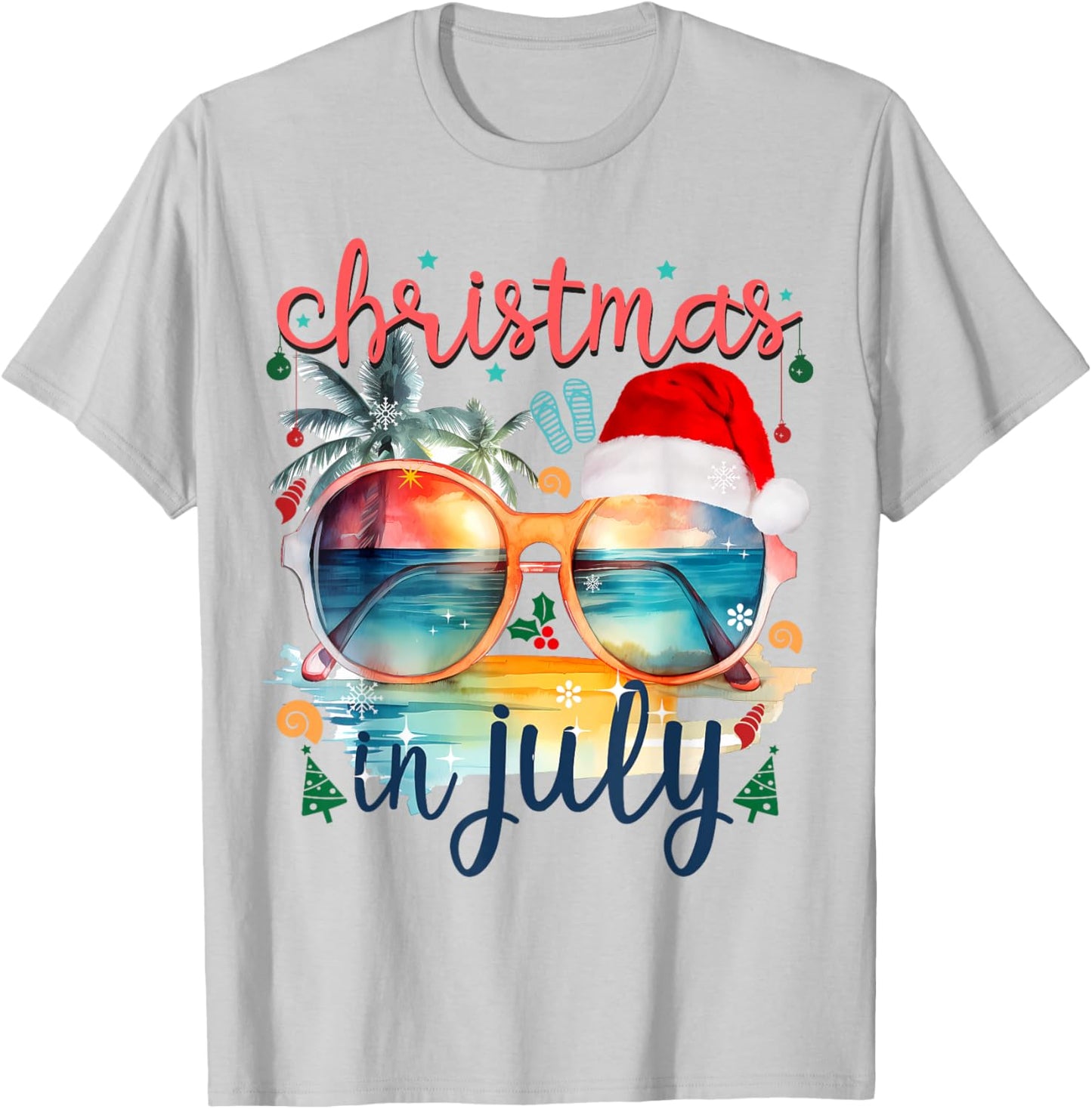 Sunglasses Christmas in July Santa Hat Summer Vacation cute Women Kids T-Shirt - T-Shirt | Ash