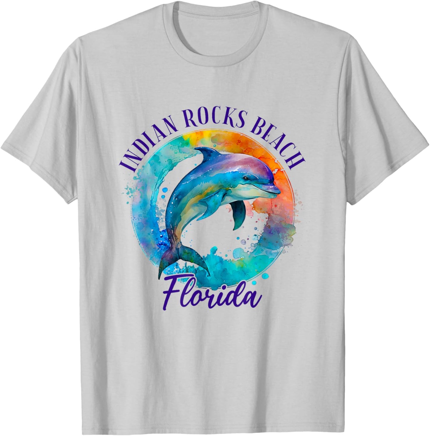 Indian Rocks Beach Florida Happy Watercolor Dolphin Men Women Girls Kids T-Shirt - T-Shirt | Ash