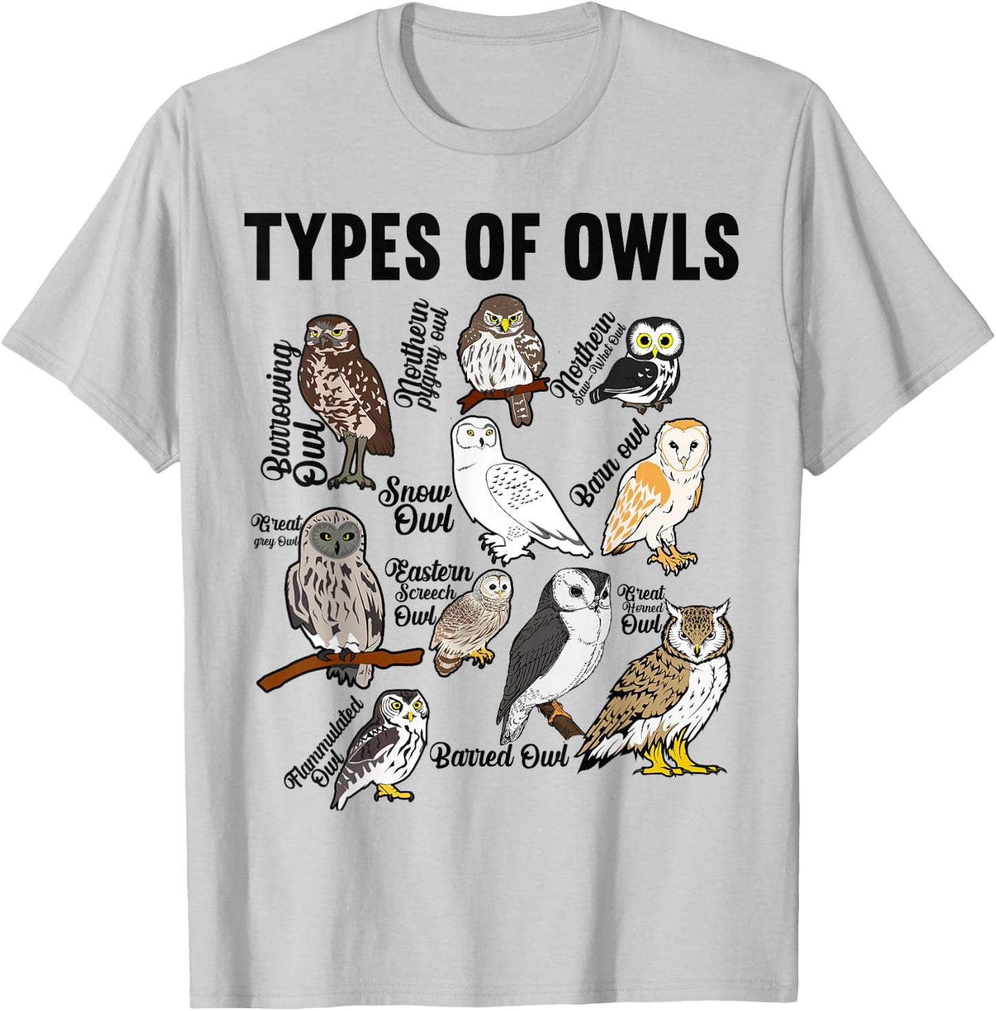 Types of Owls Owl T-Shirt - T-Shirt | Ash