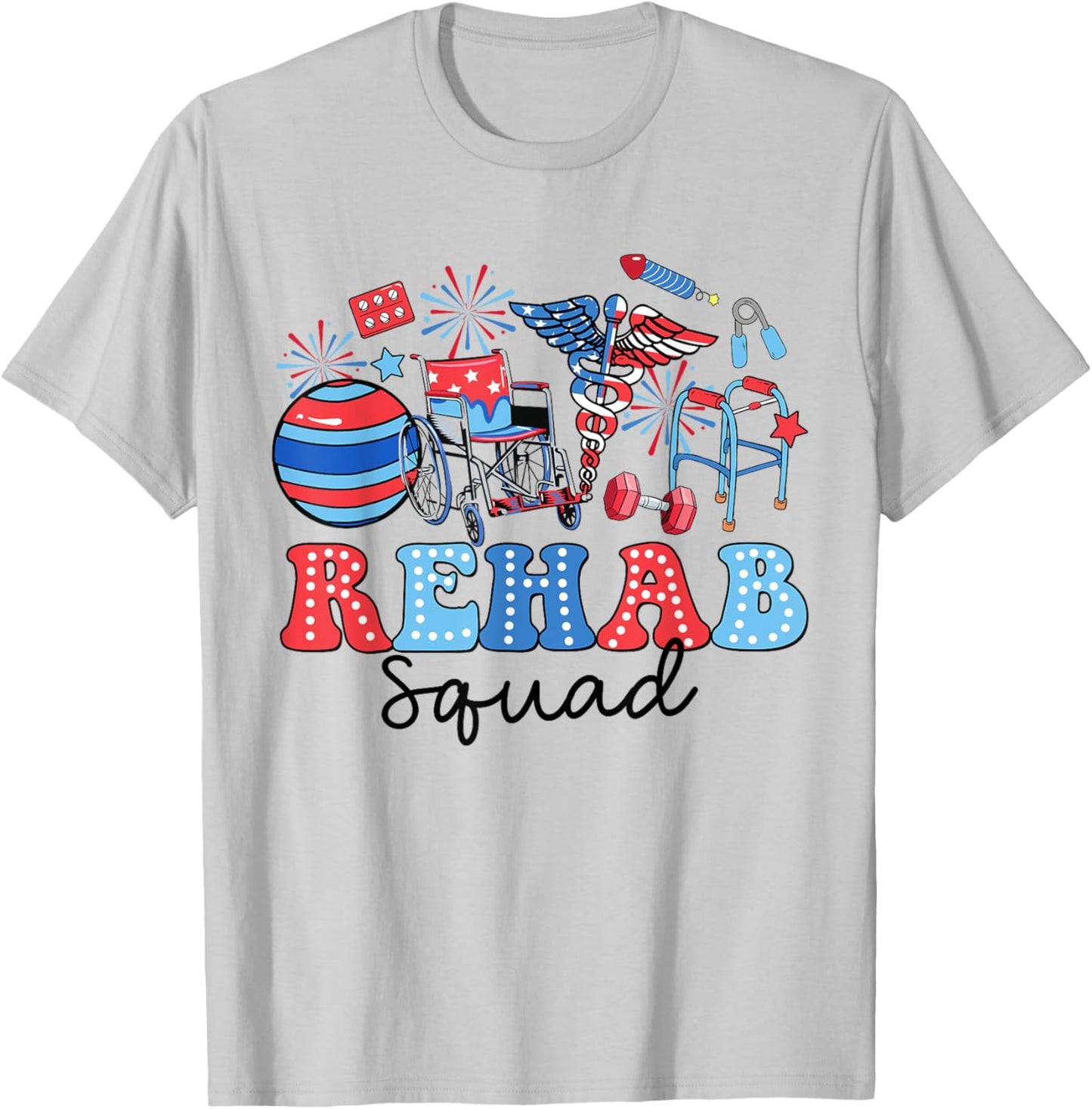 Retro Rehab Squad American Flag Rehab Nurse 4th Of July Women Men T-Shirt - T-Shirt | Ash