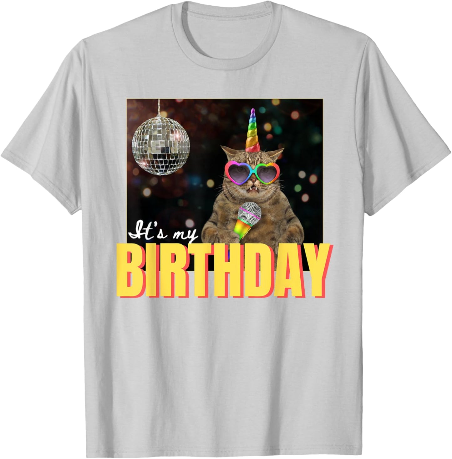 It's My BIRTHDAY CAT Rainbow Disco Fun MEME Funny Women kids T-Shirt - T-Shirt | Ash