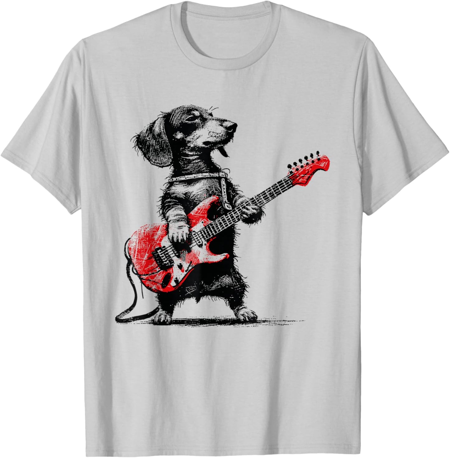Rock Guitar Dog Vintage Dachshund Musician Cool Animal Art T-Shirt - T-Shirt | Ash