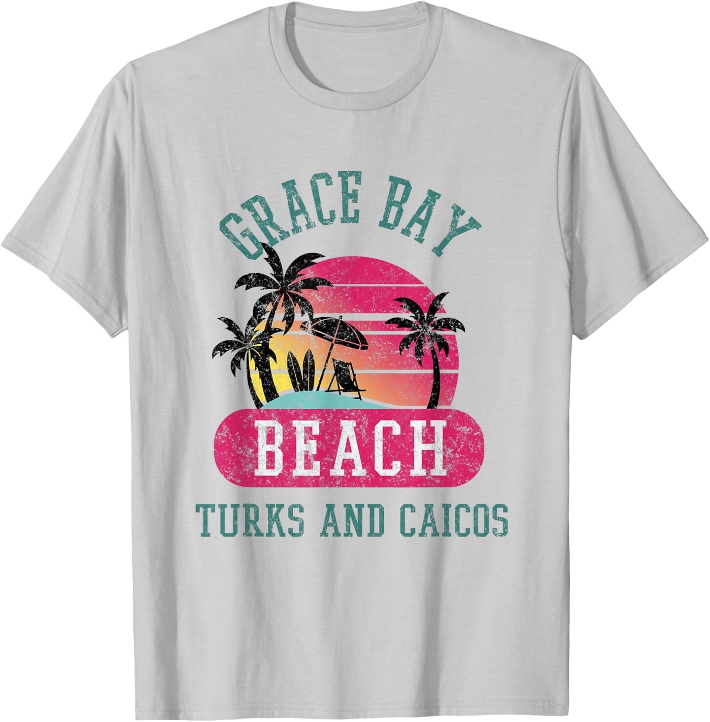 Retro Cool Distressed Grace Bay Beach Turks & Caicos Island Men Women T-Shirt - T-Shirt | Ash