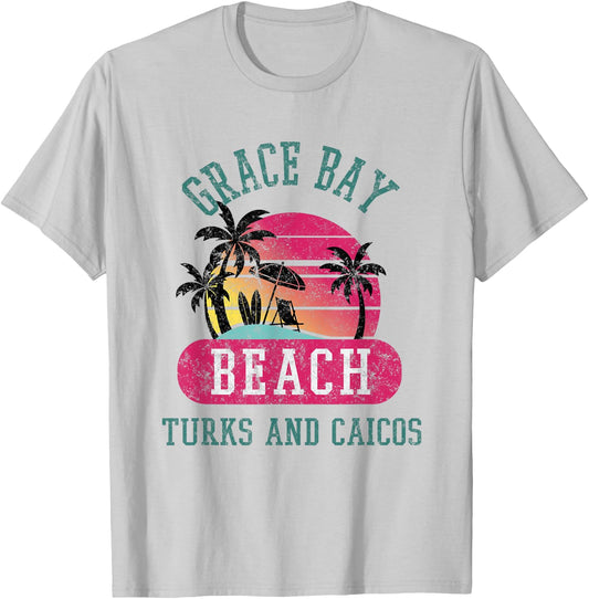 Retro Cool Distressed Grace Bay Beach Turks & Caicos Island Men Women T-Shirt - T-Shirt | Ash