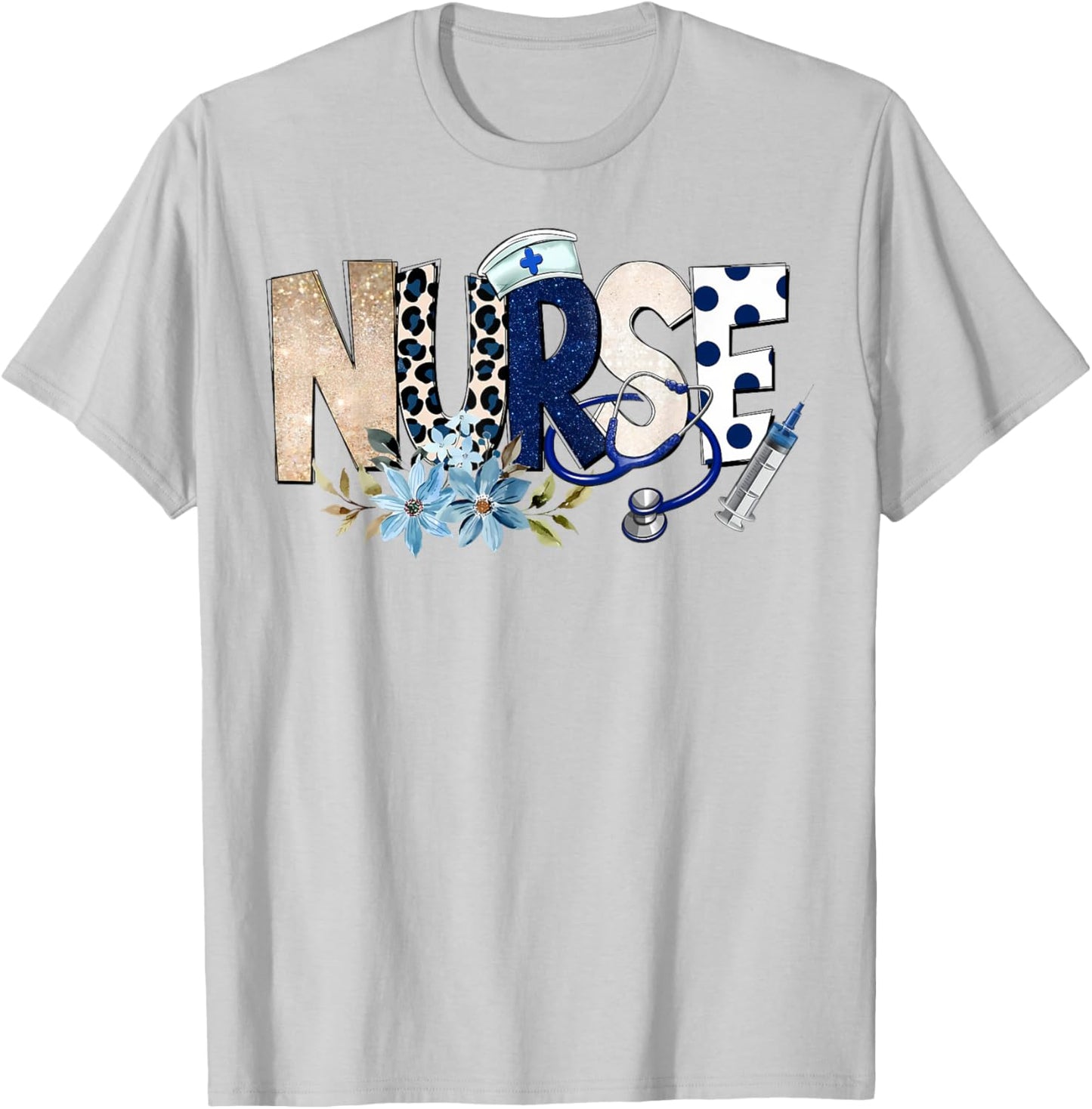 Nurse Life Floral Flowers T-Shirt - T-Shirt | Ash