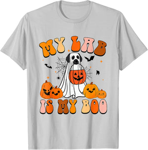 My Lab Is My Boo Dog Ghost Dog Halloween Retro Labrador Mama T-Shirt - T-Shirt | Ash