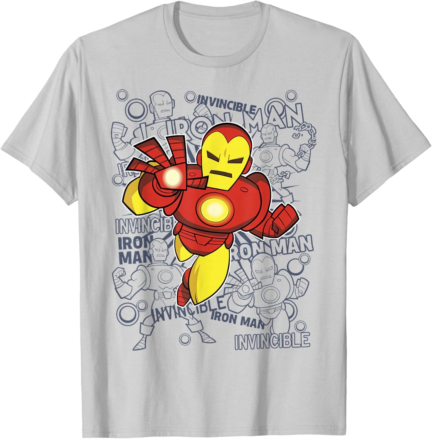 Marvel Iron Man Retro Portrait Sketch Background T-Shirt - T-Shirt | Ash