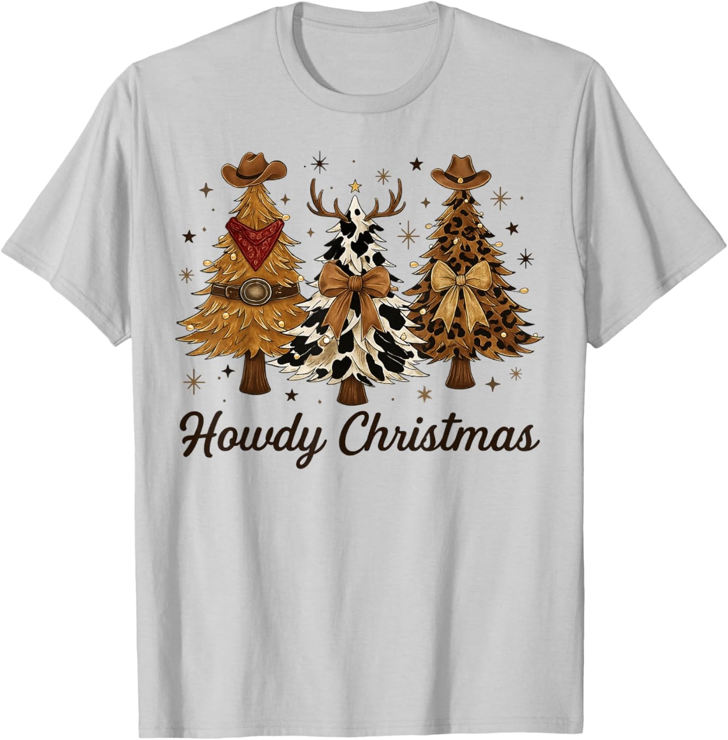 Howdy Christmas Tree Cowboy Hat Funny Western Country Xmas T-Shirt - T-Shirt | Ash