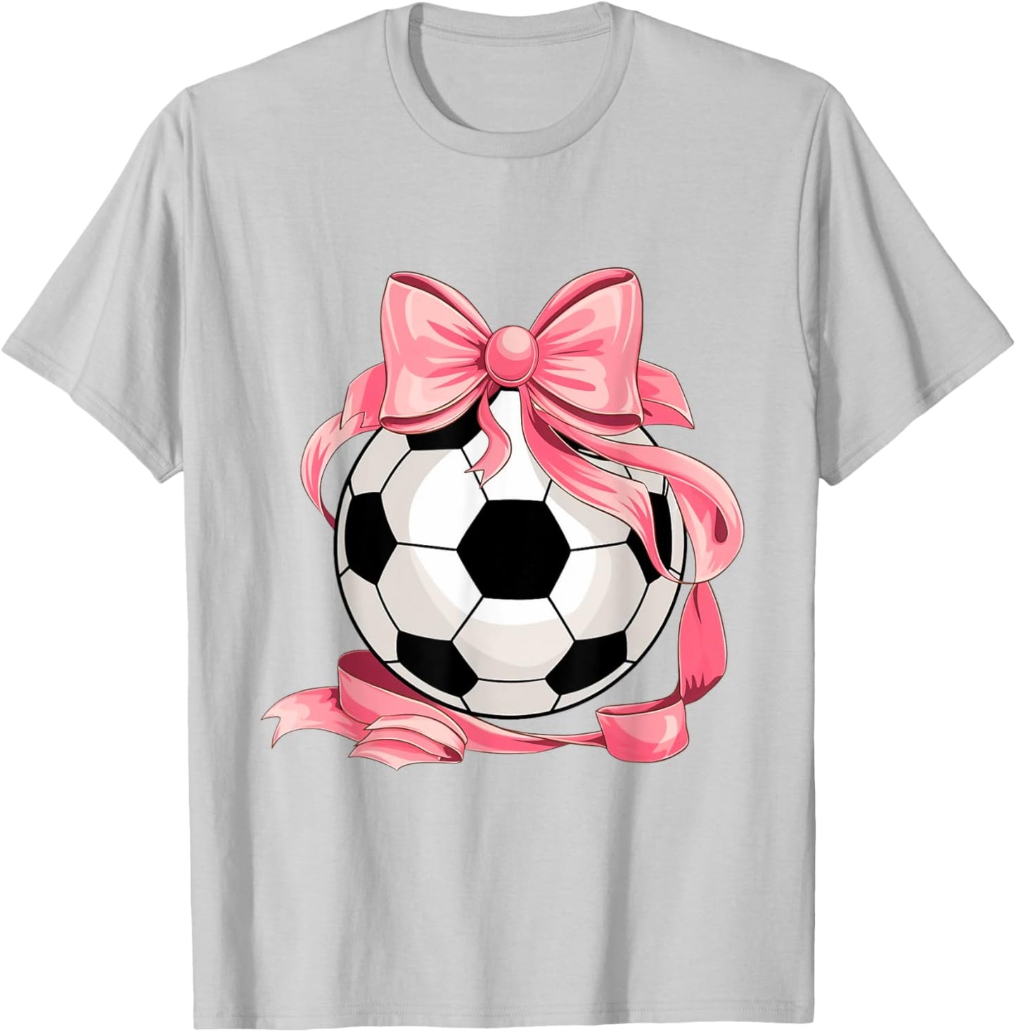 Cute Pink Bow Coquette Ball Soccer Girl Aesthetic Player Mom T-Shirt - T-Shirt | Ash