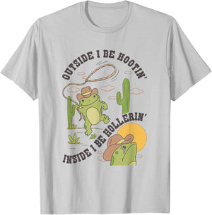 Outside I Be Hootin Inside I Be Hollerin Funny Cactus Frog T-Shirt - T-Shirt | Ash