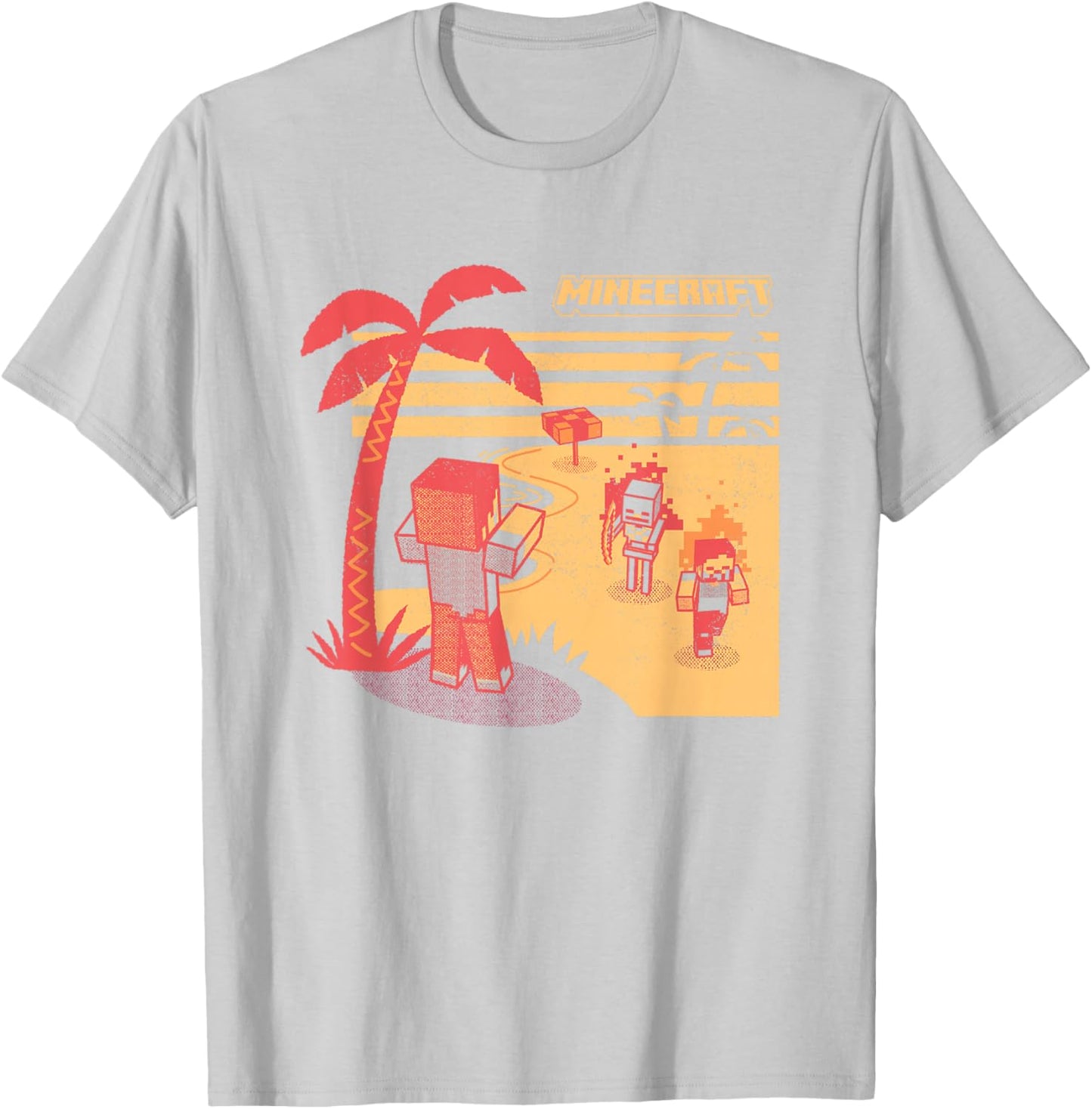 Minecraft Mobs Invading The Beach Retro Poster T-Shirt - T-Shirt | Ash