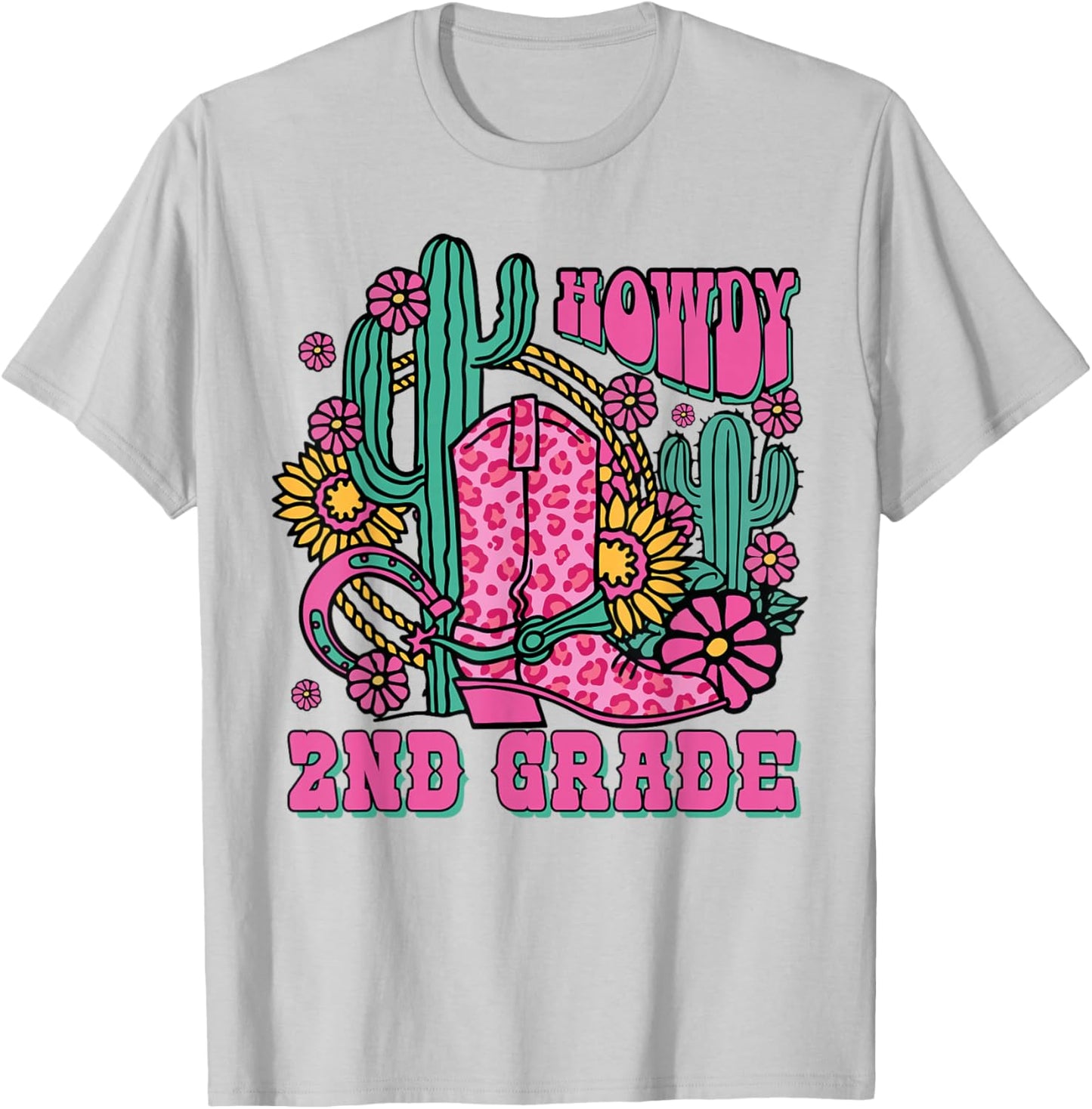 Howdy 2nd Grade Western Second Grade Teacher Cowboy Cowgirl T-Shirt - T-Shirt | Ash
