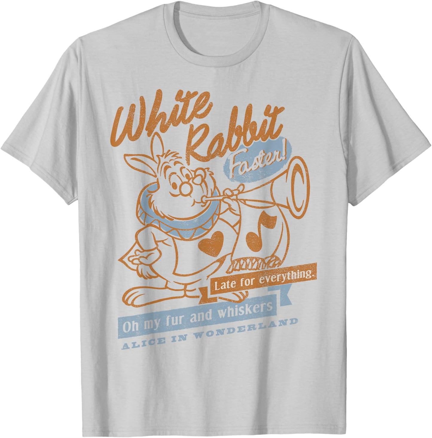 Disney Alice In Wonderland White Rabbit Outlined Text Poster T-Shirt - T-Shirt | Ash