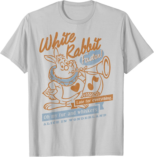 Disney Alice In Wonderland White Rabbit Outlined Text Poster T-Shirt - T-Shirt | Ash